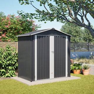 6x4 FT Metal Outdoor Storage Shed – Waterproof Steel Garden Tool Shed with Lockable Door