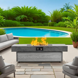 Outdoor Firepit Table, 48 x 24 Inch Rectangle Fire Pit Table, 50000 BTU Propane Fire Pits Table for Patio Set, two height options