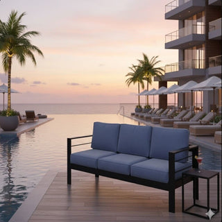 73" All-Weather Aluminum Patio Sofa, 3 Seat Outdoor Couch with Thick Cushions &  Frame