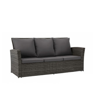 67.7" All-Weather Wicker 3-Seat Patio Sofa with Thick Blue/Biege/Gray/Black Cushions & Black Frame
