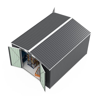 Outdoor Storage Shed 9×11 FT with 3 Lockable Doors,Utility Tool Shed Metal Storage Garden Sheds 4 Vents,Metal Sheds with Galvanized Steel Frame,for Backyard,Patio,Lawn,Grey