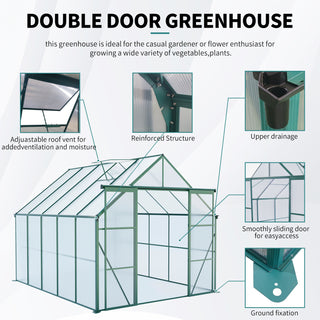 Double Door Polycarbonate Greenhouse Raised Base and Anchor Aluminum Heavy Duty Walk-in Greenhouses for Outdoor Backyard in All Season