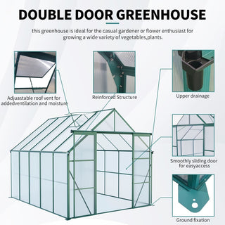 Double Door Polycarbonate Greenhouse Raised Base and Anchor Aluminum Heavy Duty Walk-in Greenhouses for Outdoor Backyard in All Season