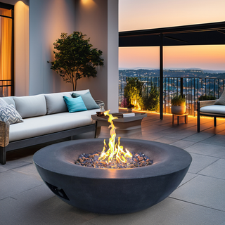 42 Inch Outdoor Concrete Propane gas Fire Pit bowl in Antique White/Black color
