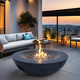 42 Inch Outdoor Concrete Propane gas Fire Pit bowl in Antique White/Black color