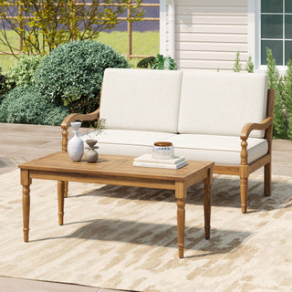 2-Piece Outdoor Acacia Wood Sofa Seating Group with Cushions – Natural & Beige
