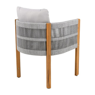 Acacia Wood Outdoor Dining Chairs 2-Pack with Mix White Rope Handles, Washable Waterproof Brown/Grey/Beige Cushions, 400 lbs Capacity