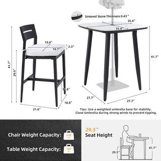 5-Piece Outdoor Patio Bar Set – 35.4" Marble-Style Sintered Stone Table & Aluminum Bar Stools with Sunbrella® Cushions