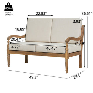 2-Piece Outdoor Acacia Wood Sofa Seating Group with Cushions – Natural & Beige