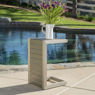 Modern Outdoor C-Shaped Side Table For Patio And Poolside