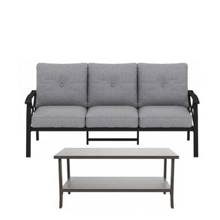 2 Piece Outdoor Patio Set, 70 Inches All-Weather Metal 3-Seat Metal Patio Sofa and Rectangular coffee Table, With Cushions & Frame