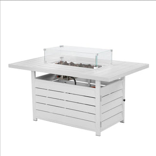 54.3 Inches Outdoor Patio White/Dark Grey/Black Aluminum Fire Pit Table, 50000 BTU CSA Certified Propane Gas Fire Pit, Rectangular Fire Table w/Stainless Burner, Lava Rock, Waterproof Cover