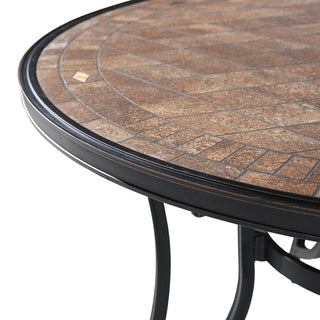 48 Inch Aluminum Round Patio Dining Table with Ceramic Tile Top & Umbrella Hole
