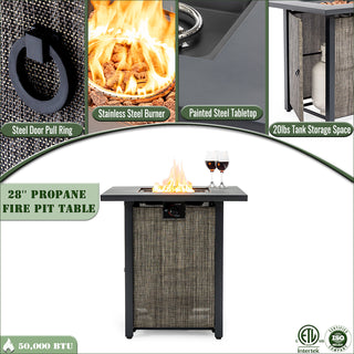 28" Propane Gas Fire Pit Table, 50000 BTU Square Steel Fire Pit for Outside Patio Deck Garden Courtyard -Black