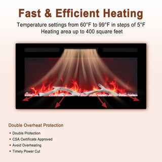 36/42/60/72 Inch 4780 BTU Recessed/Wall-mounted Electric Fireplace