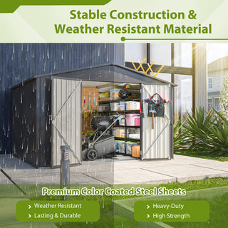 10x8 FT Outdoor Metal Storage Shed with Lockable Doors, All-Weather Garden Tool Shed for Patio, Backyard & Lawn