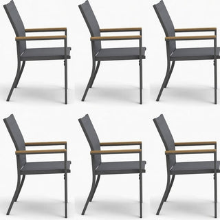Set of 6 Outdoor Patio Dining Chairs, Gray Aluminum Frame with All-Weather Textilene