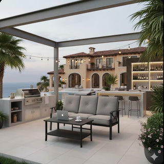 2 Piece Outdoor Patio Set, 70 Inches All-Weather Metal 3-Seat Metal Patio Sofa and Rectangular coffee Table, With Cushions & Frame