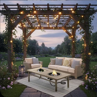 47" 3-in-1 Outdoor Aluminum Beige Propane Fire Pit Table 50,000 BTU with Ice Bucket