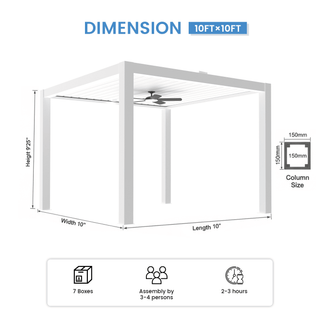 Aluminum Pergola Gazebo with Adjustable Louvered Roof & LED