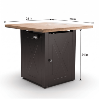 50,000 BTU Outdoor Propane Fire Pit Table, ETL Certified Gas Fire Pit with Side Door, Wood-Look Tabletop & X-Shaped Base