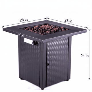 50,000 BTU Outdoor Propane Fire Pit Table, ETL Certified Gas Fire Pit with Side Door, Wood-Look Tabletop & X-Shaped Base
