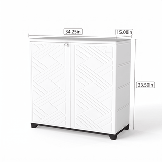 75 Gal. Diamond-Pattern Resin Outdoor Storage Cabinet, Patio & Garden Storage Organizer – White/Black