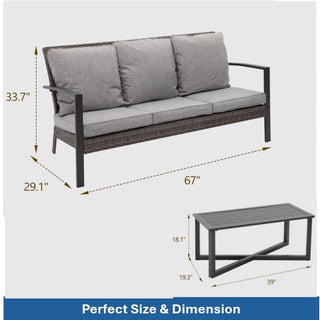 2-Piece Wicker Patio Conversation Set with Beige/Gray Cushions & Coffee Table