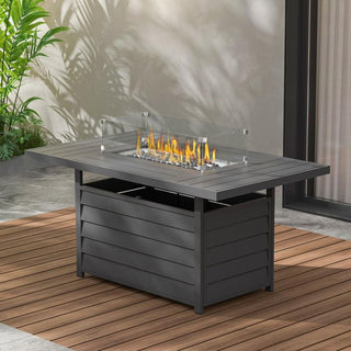 54.3 Inches Outdoor Patio White/Dark Grey/Black Aluminum Fire Pit Table, 50000 BTU CSA Certified Propane Gas Fire Pit, Rectangular Fire Table w/Stainless Burner, Lava Rock, Waterproof Cover