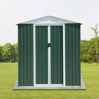 6x4 FT Green Aluminum Garden Shed with Apex Roof & Sliding Door, Outdoor Tool Storage House for Backyard, Patio & Lawn Use
