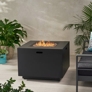 Outdoor Patio Propane Fire Pit 24'' H x 33'' W Square Iron Gas-burning Fire Pit - 50,000 BTU, Tank in side, Dark Grey/Stone Gray