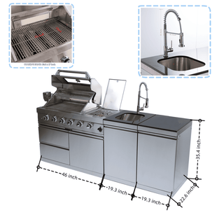 46-Inch Deluxe Outdoor Kitchen BBQ Island Grill, 4-Burner 72,000 BTU Stainless Steel Gas Grill