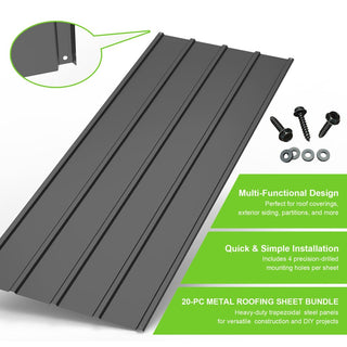 20PCS Galvanized Metal Roofing Panels with Screws – Durable Steel Roof Sheets for Pergola, Gazebo, Shed, Patio & Outdoor Structures