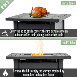 30" Propane Gas Fire Pit Table, 50000 BTU Square Steel Fire Pit for Outside Patio Deck Garden Backyard-Black