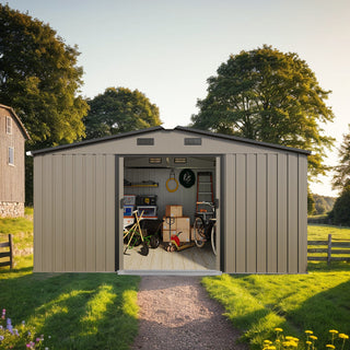 10x12 Ft Outdoor Steel Storage Shed with Dual Windows, Protective Coated Color Steel Panels & Spacious Utility Storage Design