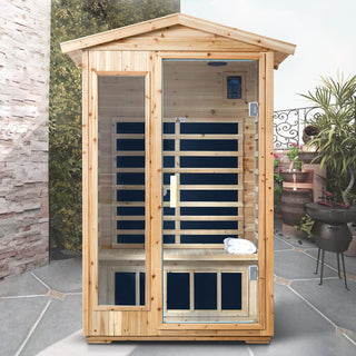 2-Person Outdoor Far Infrared Sauna Room with Old Fir Wood – Home Spa Dry Sauna Cabin