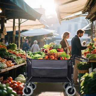300L XL Folding Wagon Cart with Beach Wheels, Heavy-Duty Push-Pull Utility Wagon for Camping, Beach & Garden