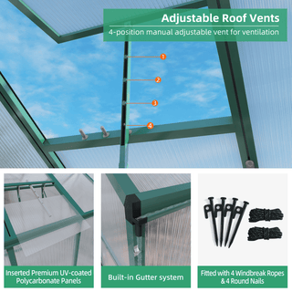 Walk-In Polycarbonate Greenhouse with Raised Base & Anchor Kit – Heavy-Duty Aluminum Greenhouse for Outdoor Backyard, All Seasons