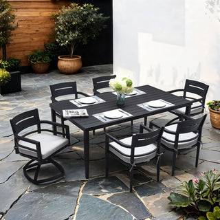 7-Piece Outdoor Patio Dining Set – Aluminum Frame, 4 Dining Chairs & 2 Swivel Rockers, Sunbrella Cushions, Table with Umbrella Hole