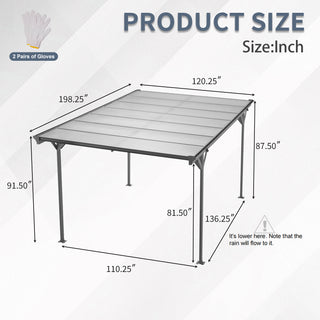 Outdoor Carport, 16X10 FT Carport with Aluminum alloy frame and Polycarbonate Panels for Outdoor Driveway Car, Truck