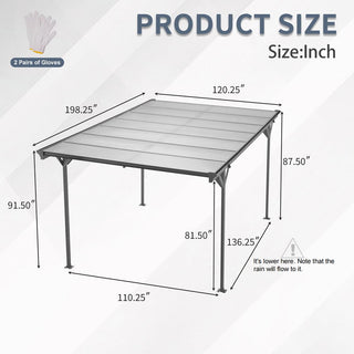 Outdoor Carport, 16X10 FT Carport with Aluminum alloy frame and Polycarbonate Panels for Outdoor Driveway Car, Truck