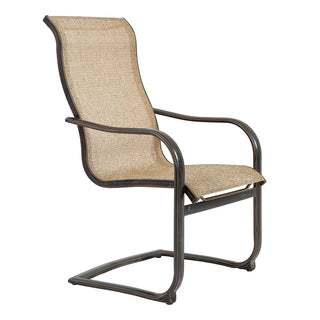 4-Piece Cast Aluminum Sling Patio Chairs – Light Brown, Curved Back & Modern Design
