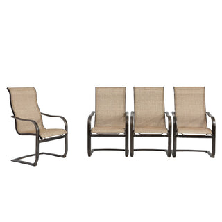 4-Piece Cast Aluminum Sling Patio Chairs – Light Brown, Curved Back & Modern Design