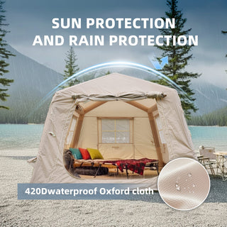 11m² Inflatable Camping Tent with Hand Pump, 4-Season Waterproof Oxford Air Glamping Tent, Easy Setup Blow Up Tent for 4-8 Persons