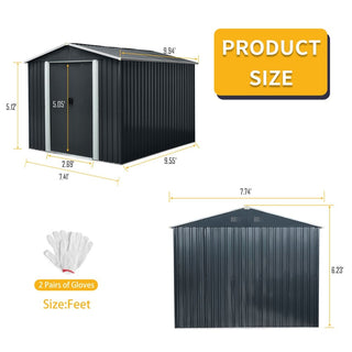 8x10FT Outdoor Metal Storage Shed with Foundation, Weather-Resistant Garden Tool House for Backyard & Patio