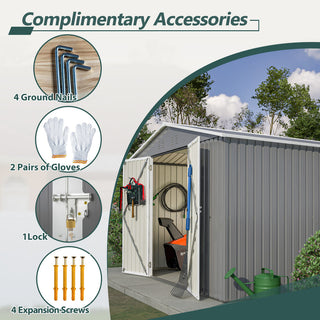 10 x 10 FT Outdoor Metal Storage Shed with Reinforced Frame, Lockable Double Doors, Heavy-Duty Garden Tool Shed for Backyard, Patio, Lawn & Outdoor Use
