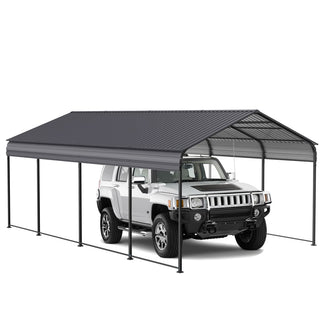 Heavy-Duty Metal Garage Canopy with Galvanized Steel Roof & Frame, Outdoor Carport Storage Shed for Cars, Boats & Trucks – Gray