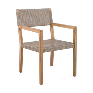 Outdoor Dining Chairs Set of 2, Light Teak Acacia Wood Frame and Multi Light Brown PE Wicker