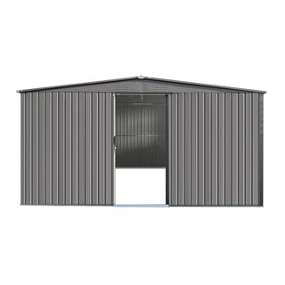 Mondawe 2-in-1 Metal Outdoor Storage Shed and Firewood Shed, Grey Dual-Use Design for Winter Use