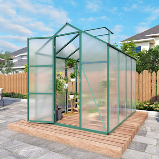 Walk-In Polycarbonate Greenhouse with Raised Base & Anchor Kit – Heavy-Duty Aluminum Greenhouse for Outdoor Backyard, All Seasons